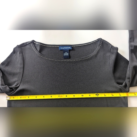 Ann Taylor Dark Brown Boat Neck Blouse/Skirt. White Stitching Detailing. Vintage - Picture 13 of 16